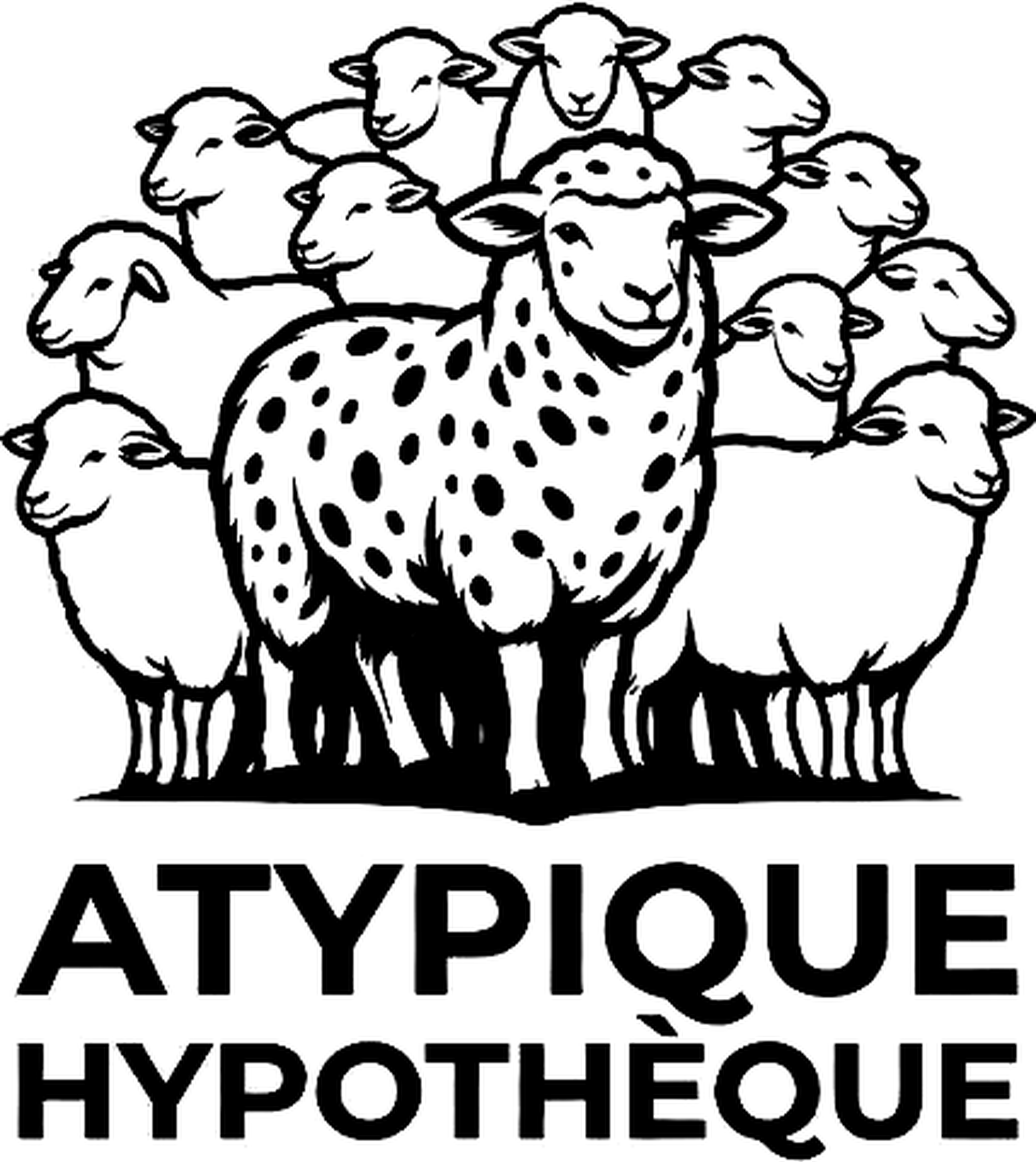 Le mouton atypique entouré de son troupeau - logo Atypique Hypothèque